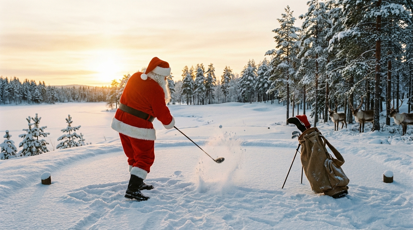 Julenisse som spiller golf